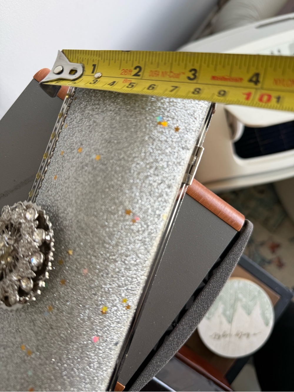 Silver Glitter Crystal-Embellished Evening Clutch - Picture 5 of 8